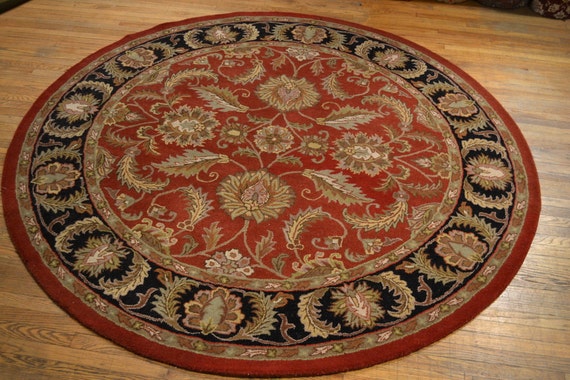 Handmade 8 foot round wool Oriental Rug by OakParkAntiques