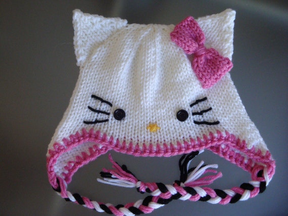 Hello Kitty Hat with Earflaps and Pink Bow Newborn to Adult