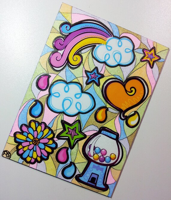 ACEO Kawaii Raining Gumdrops Stickers & Original by MangaSketch