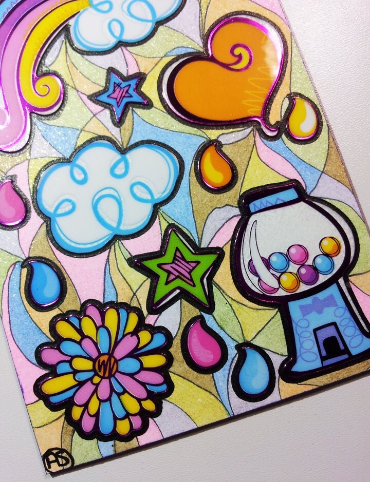 ACEO Kawaii Raining Gumdrops Stickers & Original by MangaSketch