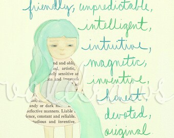 Aquarius art print Astrology art print Zodiac art print Astrological sign art print 8x10