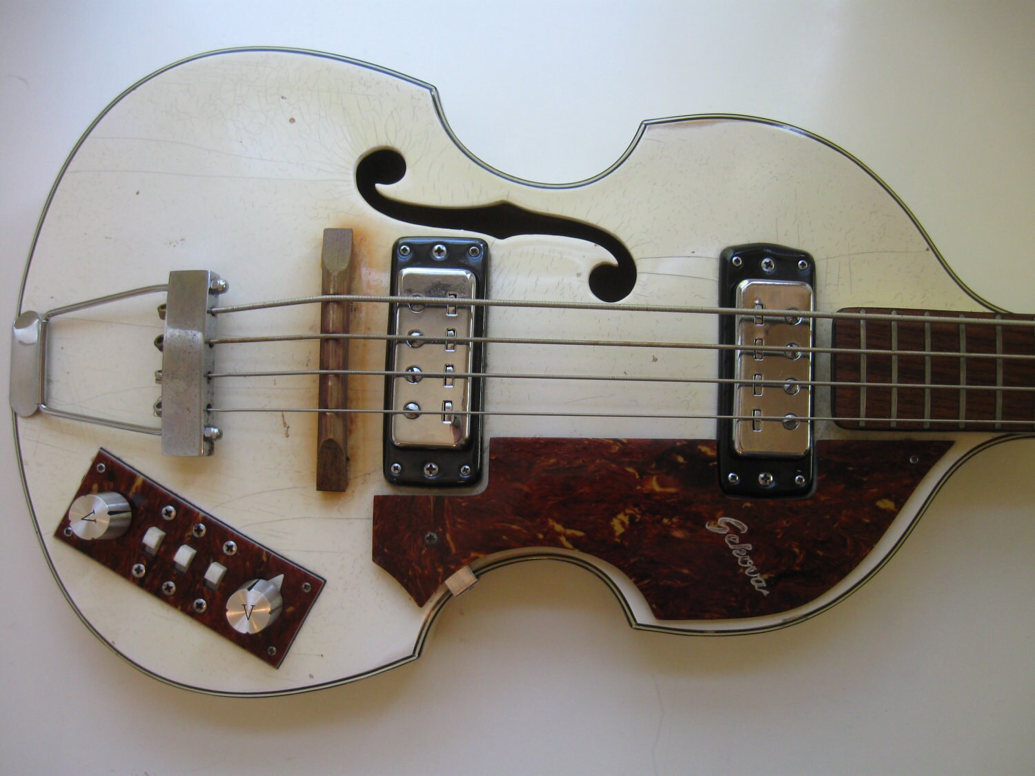 Vintage Sekova White Viola Bass Guitar Eko Vox Italy 1960s