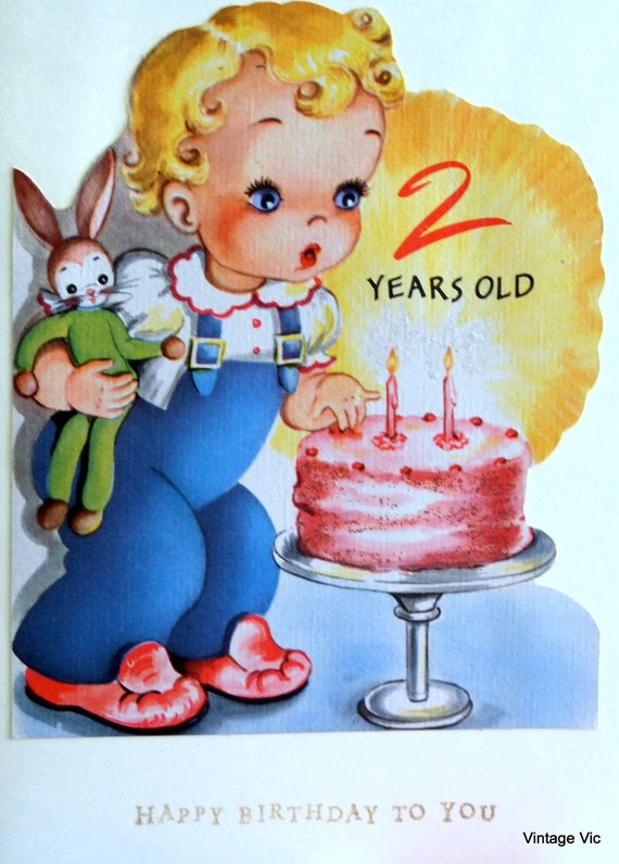 Birthday card for 2 year old. Made from vintage card.