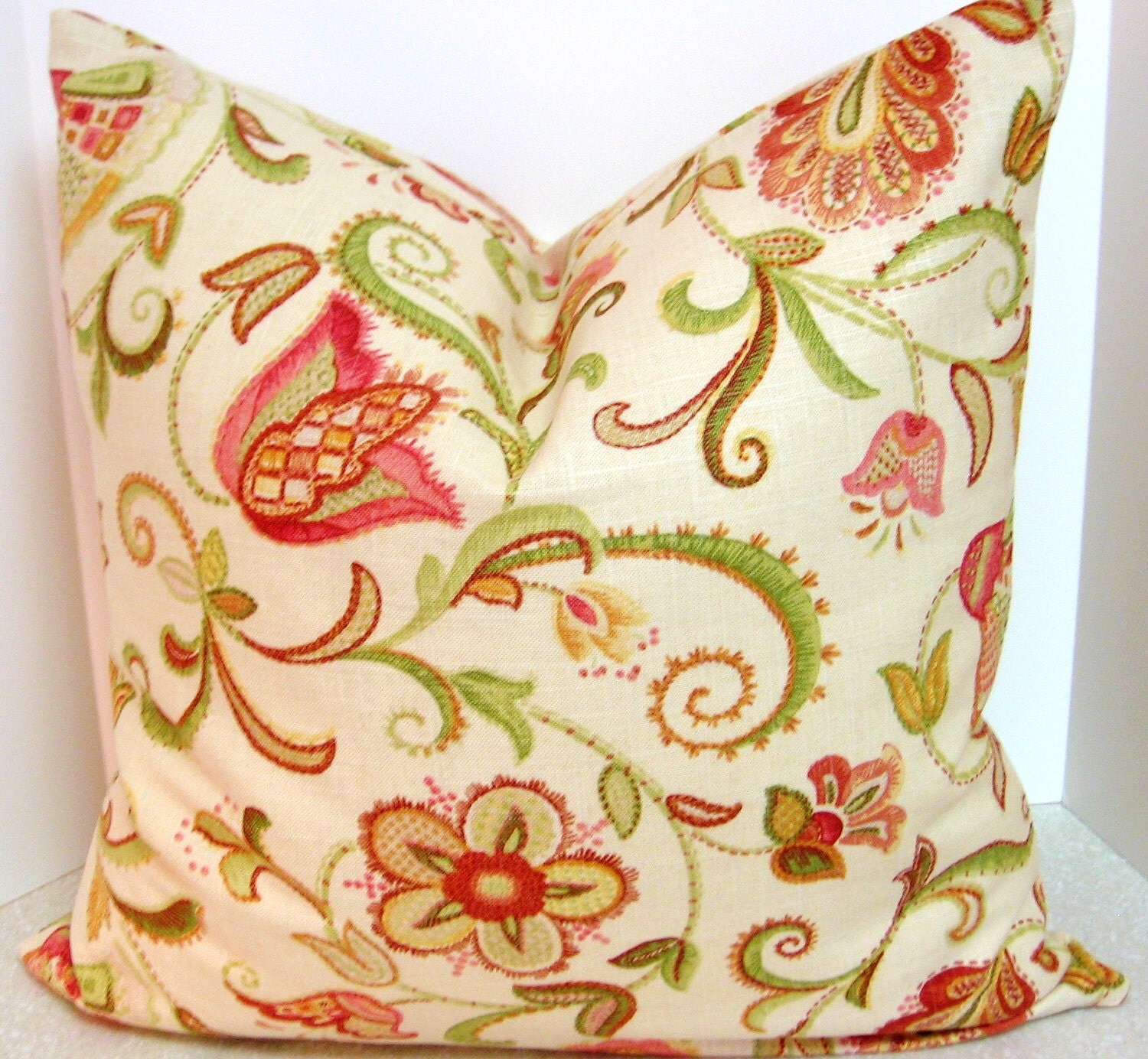 BOTH SIDES 18 x 18 Jacobean floral throw pillow by playpurdys