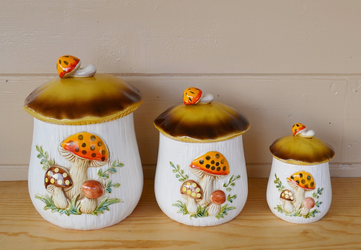 Canister set Merry Mushroom Vintage 1978 Sears Roebuck & Co.