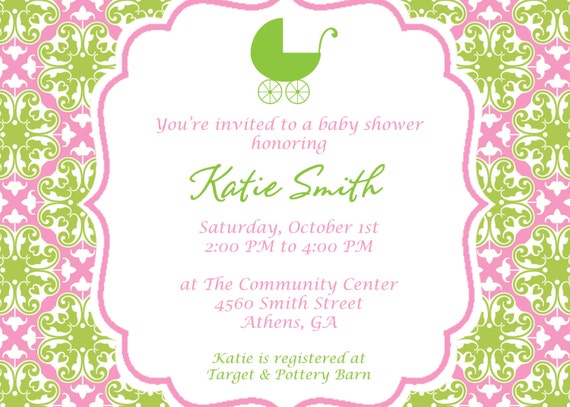 Printable Pretty in Pink and Green Baby Shower Invitation Il_570xn