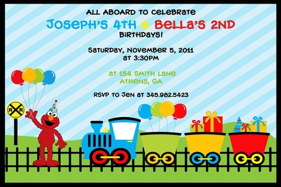 Printable Elmo and Train party invitation Il_570xn