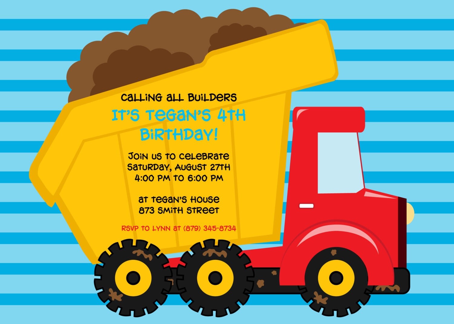 Printable Dump Truck Birthday Party Invitation