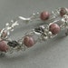 Sweet Day - vintage rose color rhodochrosite silver plated wire wrapped bangle bracelet