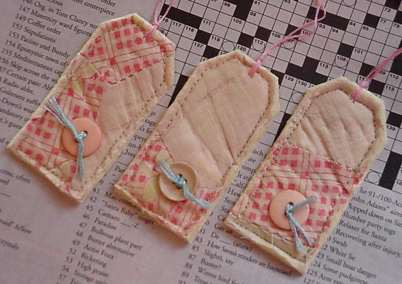 Pink Shabby Quilted Patchwork Gift Tags/Prim Feedsack Fabric
