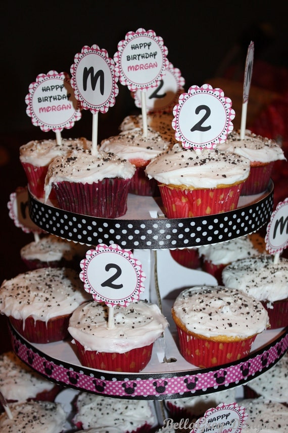 Hot Pink & Black Polka Dot Party Printable Cupcake Toppers Il_570xn