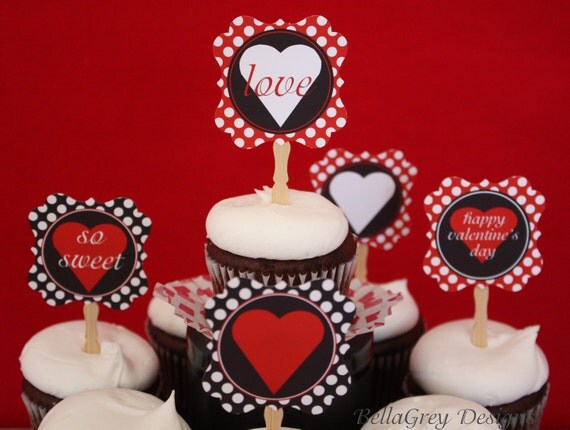 Valentines Day Party Circle Be Mine Cupcake Toppers Il_570xn