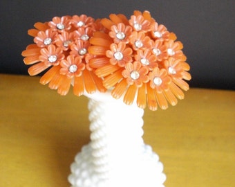 Vintage Coral Flower Clip on Earrings
