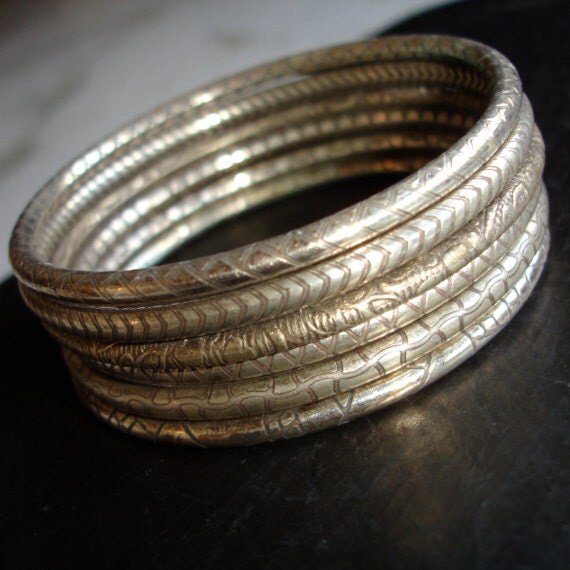 Silver Bracelets Vintage Indian Bangle Bracelets Engraved