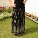 Gypsy Skirt: Long Bohemian Flowy Black Gypsy Boho Maxi Peasant Skirt with Turquoise Sequined Flowers, Bollywood Skirt, Cover Up