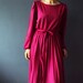 Accordion Pleated Cranberry Day Dress Vintage 1980s Australian Vintage Fashion