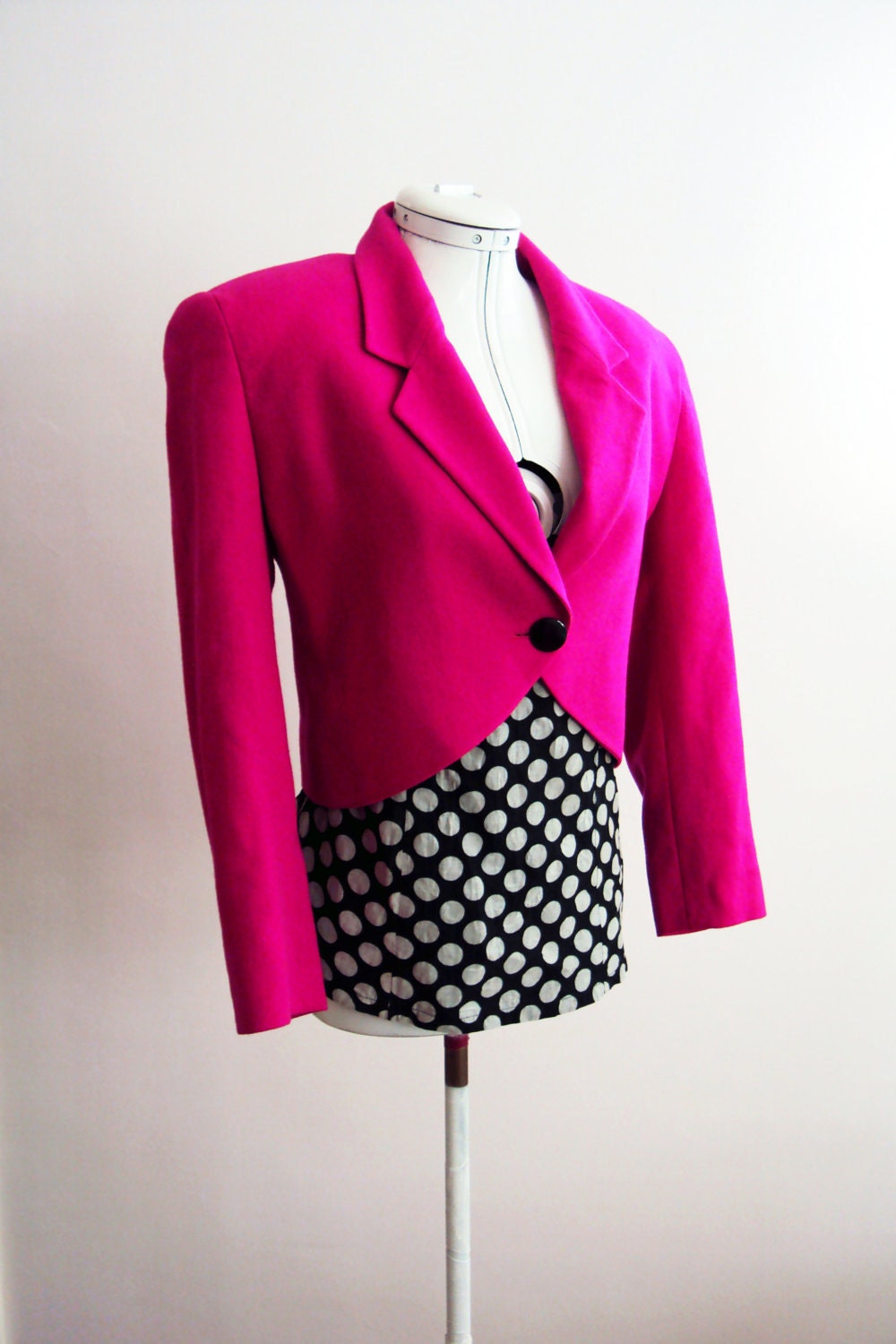 Cropped Jacket Bolero Hot Pink Vintage 1980 Ellen Tracy