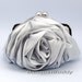SALE-Silver gray satin rose clutch (with matching handle and movable metal chain)