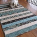 Quilted Table Runner Sea Foam Green and Beige Strip with Touches of Dark Brown and Gold Contemporary Table Topper -Spring Table Runner