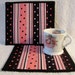 Quilted Mug Rug Pink and Black Polka Dot Cottage Chic Set of Two Mug Mats