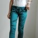 Vintage 80s Stretch Teal Punk News Print Pants
