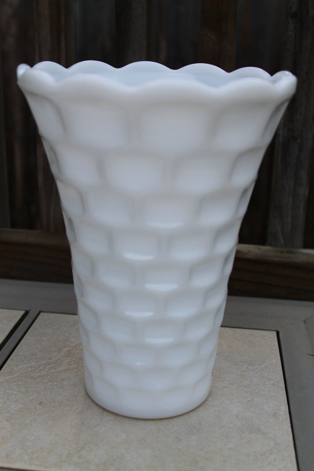 Vintage/Antique Milk Glass Vase With Rectangle Pattern Shabby