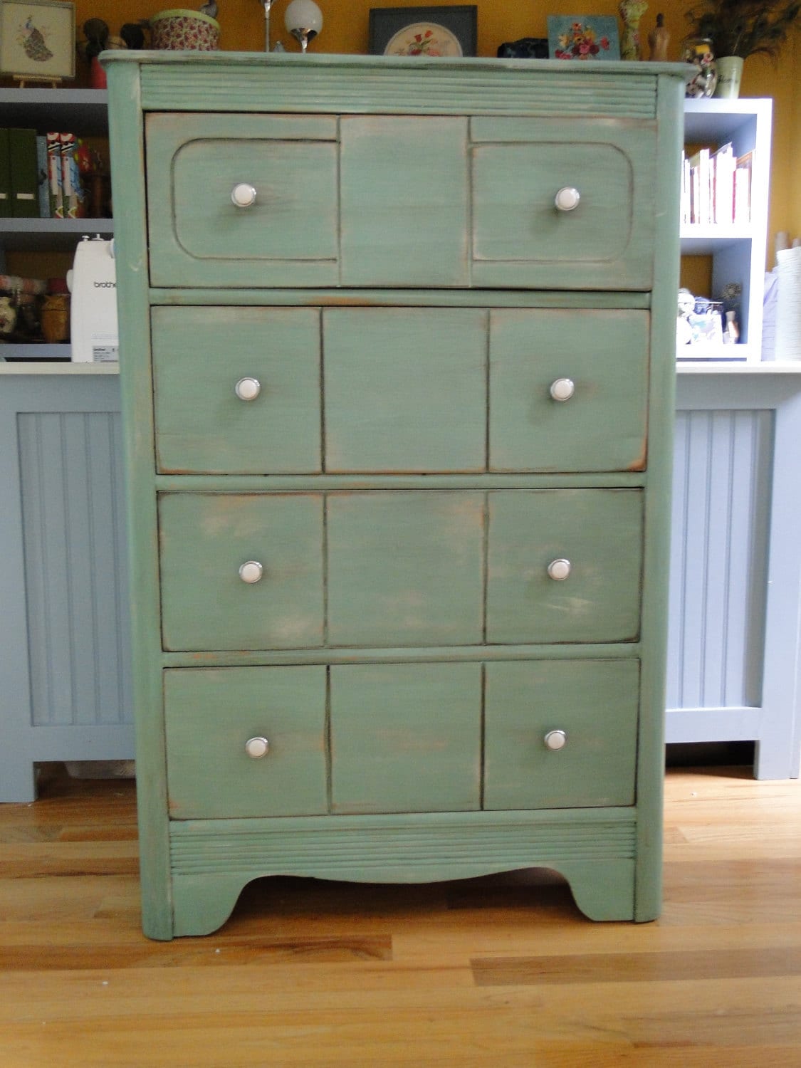 Hand Painted Vintage Shabby Chic Distressed Blue Dresser