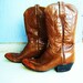 VIntage Snakes Skin Tipped Brown leather Cowboy Boots with Stitching 6 1/2 Women's 4 1/2 Men's