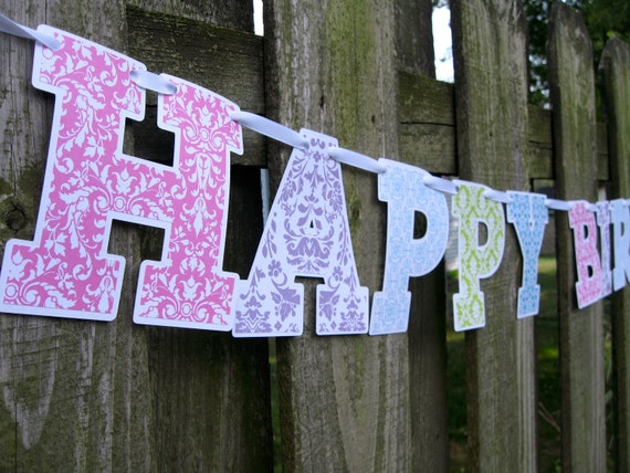 Items similar to Birthday Banner - Light Colored Patterns - Cut Out ...