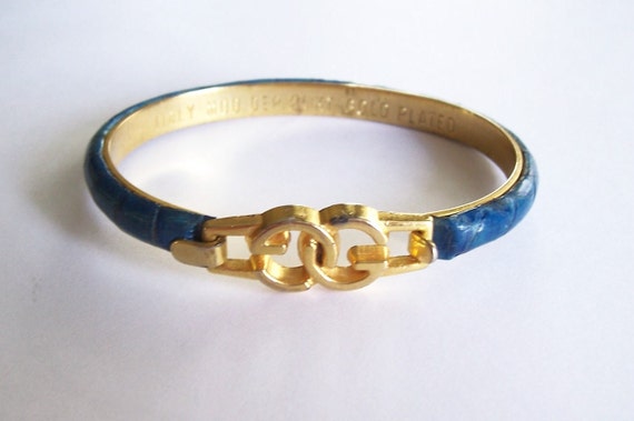 Vintage Gucci Snakeskin 24K Gold Plated Bracelet Bangle Blue