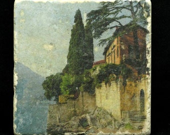 Set of 4 Marble Coasters - Villa in Lake Como Italy
