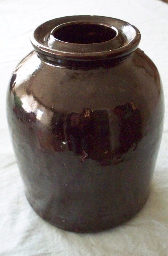 Antique Canning Crock Jar Brown Stoneware by vintagesouthwest