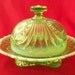 Early 1900's Jefferson Glass Green Opalescent Butter Dish Tokyo Design
