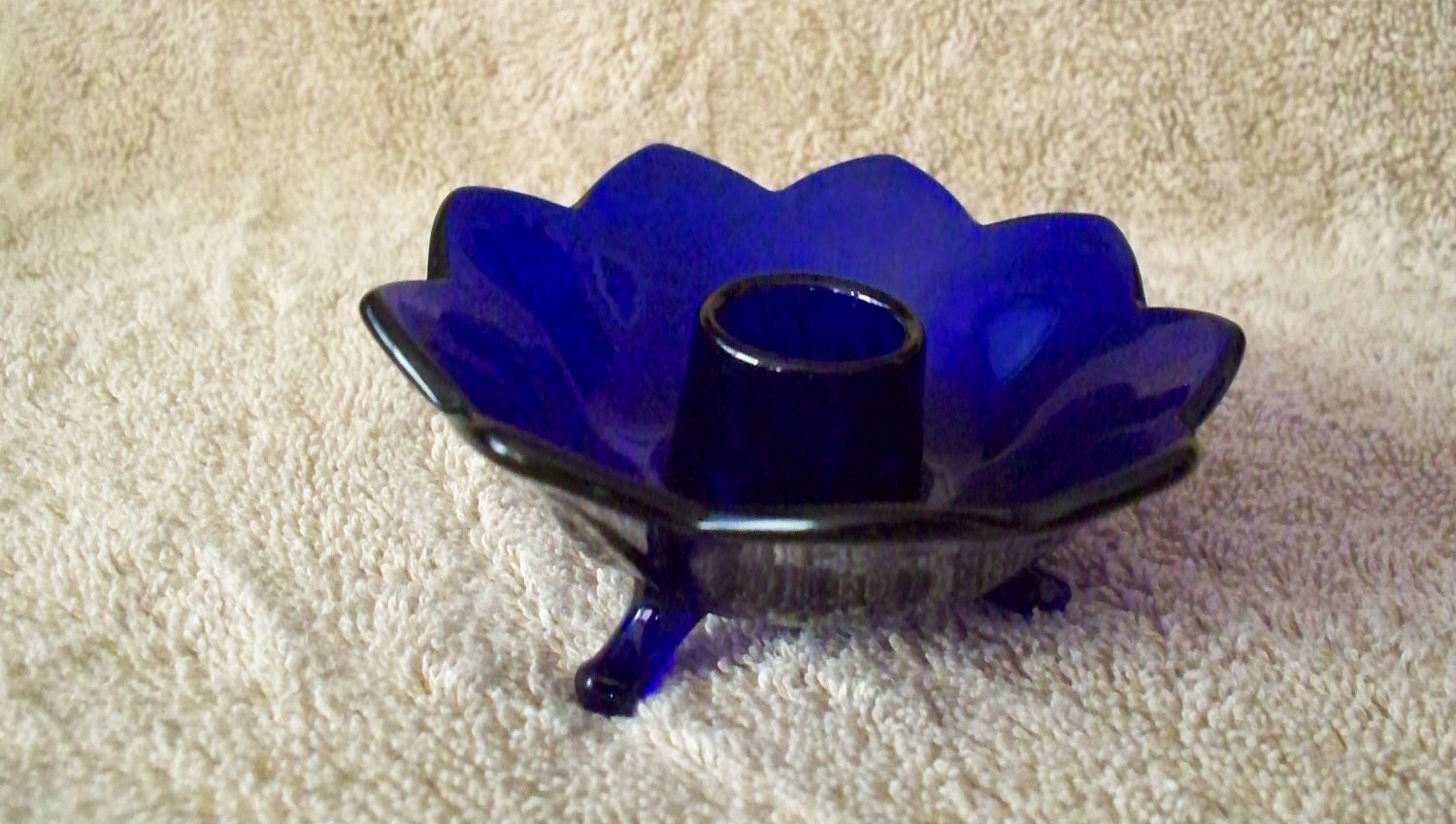 Fenton Royal Blue Candle Holder Flower Design by vintagesouthwest