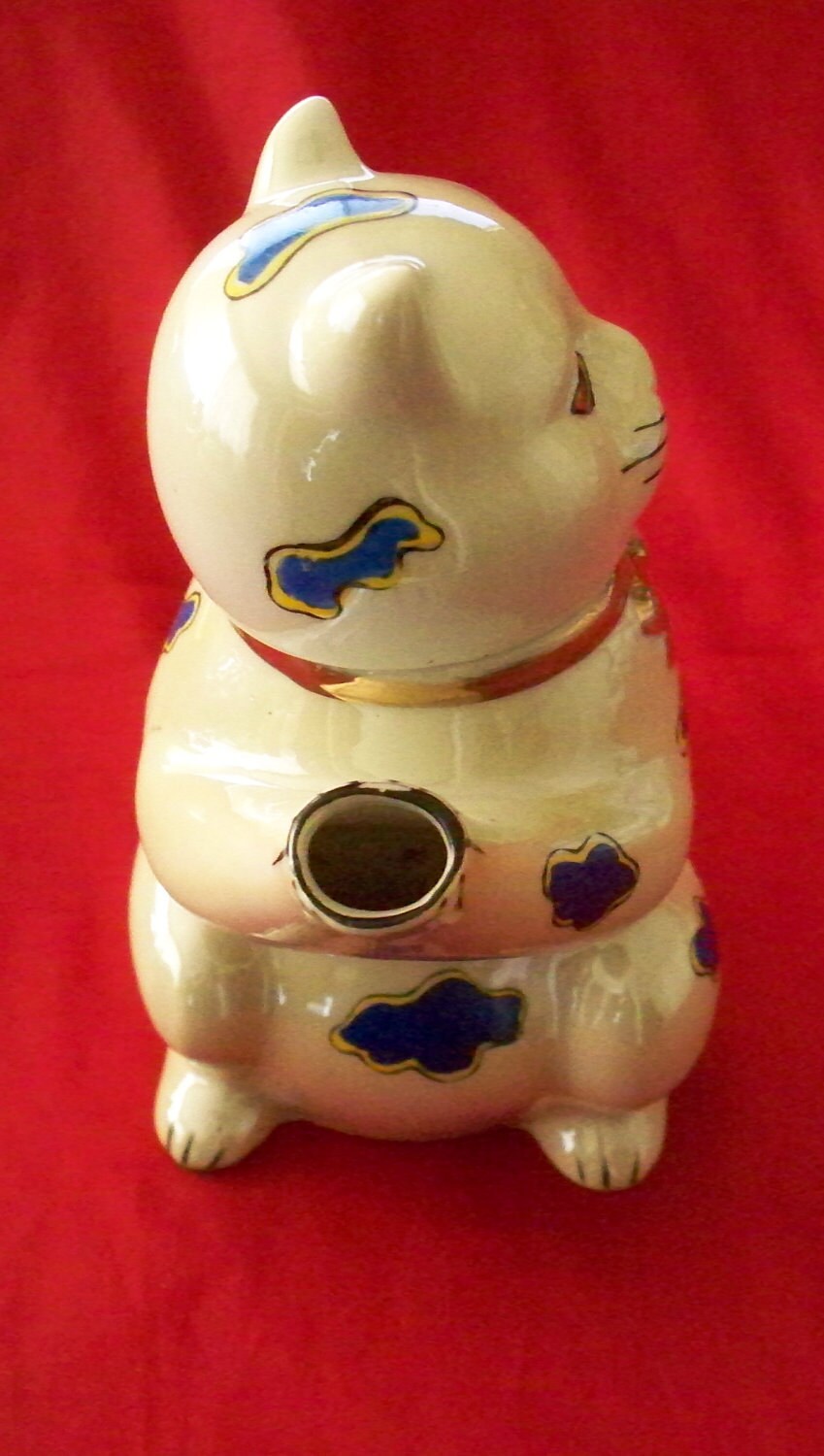 Vintage Cat Teapot Gold Castle Chikus Made In Japan