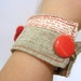 Linen cuff red heart bracelet large mothers love bracelet