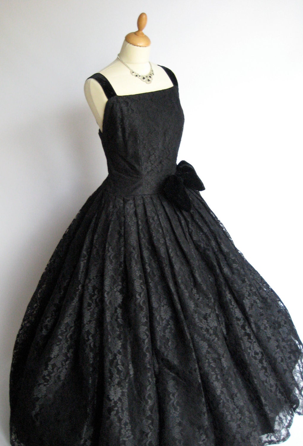 COUTURE Vintage DRESS Black LACE Gown