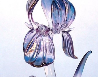 Iris Figurine of Hand Blown Glass Amethyst Crystal Gold