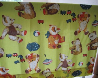 Baby Nursery Curtain Panels and valence vintage train and bear pattern yellow background