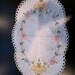 Floral design embroidered small white table linen dresser scarf vintage with crocheted edging
