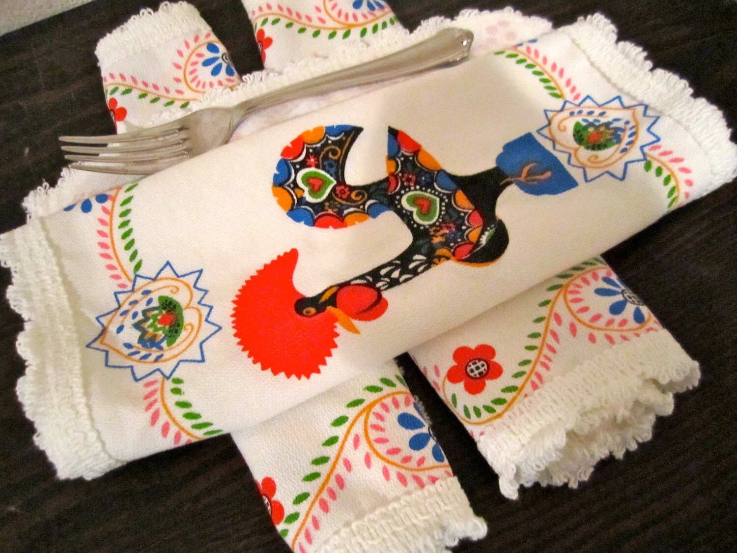 Vintage Rooster Napkin Placemat fabric portuguese lucky