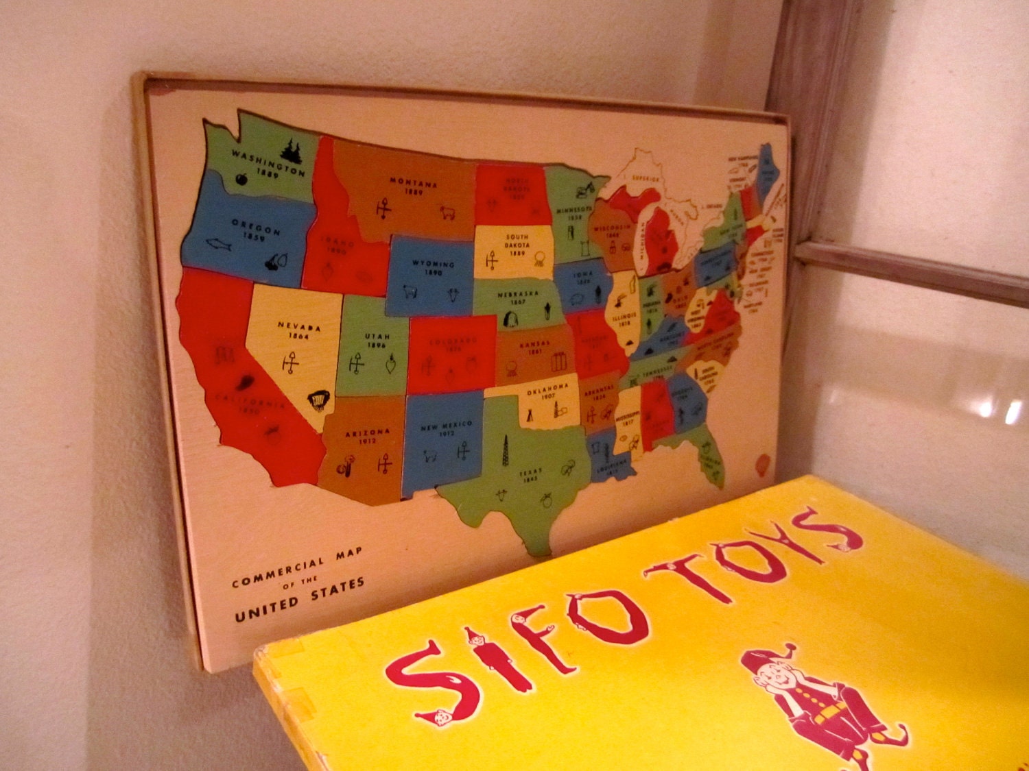 LARGE United States WOOD puzzle by sifo toys vintage americana