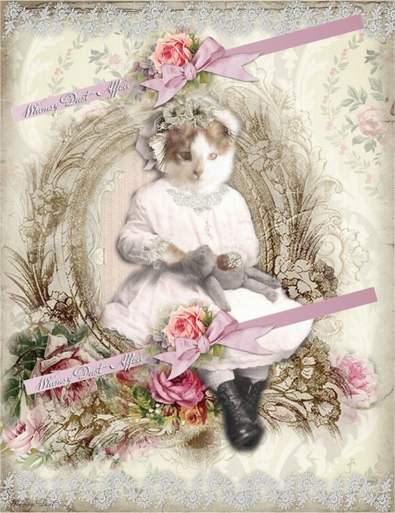 Digital Collage sheet - vintage - cat - instant download,  Dreams 34 - backgrounds - tags - cards - kitties