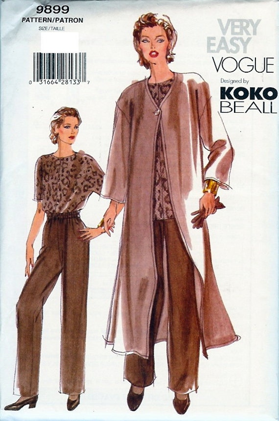 Very Easy Vogue Pattern 9899 Koko Beall M/MP Duster Top and