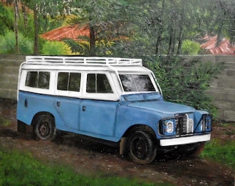Land Rover oil painting on masonite. This Land Rover in all it's glory, can be found in Ethiopia....