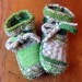 Kids mix-matched slippers in shades of green and grey, makes a Great Christmas Decoration