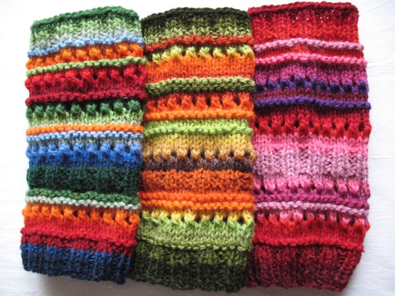 Leg Warmers Striped Blue Red Green Yellow Orange Black Multicolored Hand knitted