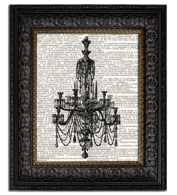 Items similar to BLACK CHANDELIER II dictionary art print altered book