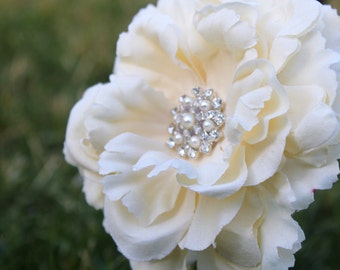 Flower Hair Clip - Flower for Hair - Peony Flower Clip with Pearl and Rhinestone Center