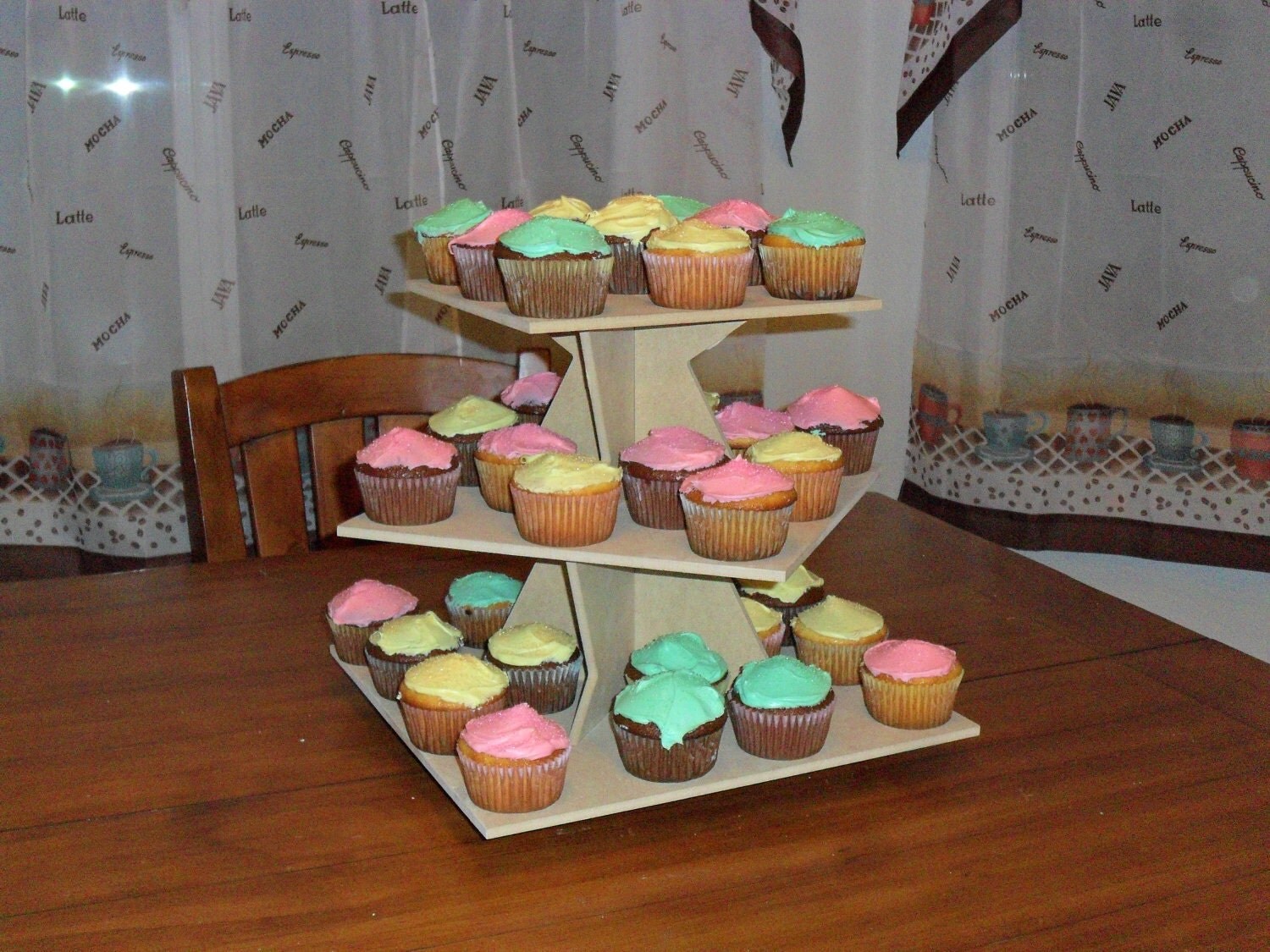Wooden 3 Tier Cupcake Stand Square Zig Zag MDF
